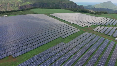 Drone shot of solar panel rows at a solar power facility Stock Footage 169947808