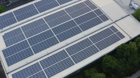 Drone shot of solar panels and a park Video stock 230907355