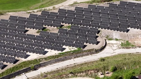 Drone Shot of Solar Panels Array. Solar Power Plant on Sunny Day Stock Footage 337254170