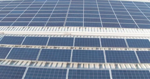 Drone Shot Of Solar Panels On Rooftop Stock Footage 142870550