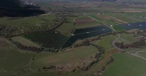 Drone shot of solar panels rows at a solar power facility. Power station Stock Footage 201490071