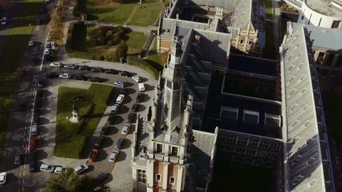 Drone shot of Solvay Brussels School in Brussels, Belgium, around Stock Footage 84087380