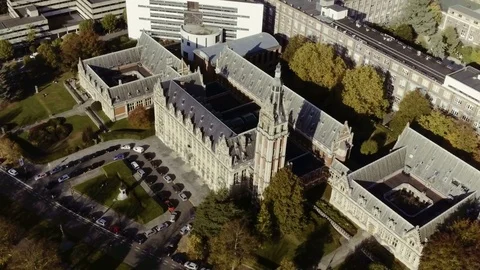 Drone shot of Solvay Brussels School in Brussels, Belgium, back Video stock 84088265