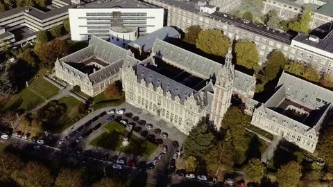 Drone shot of Solvay Brussels School in Brussels, Belgium, side Stock Footage 84088379