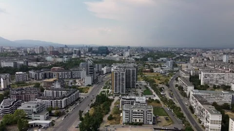Drone shot, of the south part of Sofia, Bulgaria. In 'Mladost 4'. About to Stock Footage 294184574