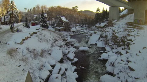 Drone shot of a spa resort covered in snow. Stock Footage 63867615
