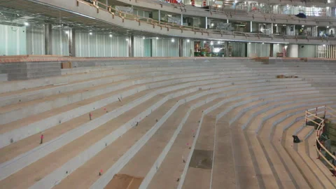 Drone Shot of Stadium Seating Under Construction at UBS Arena at Belmont Park Stock Footage 235503903