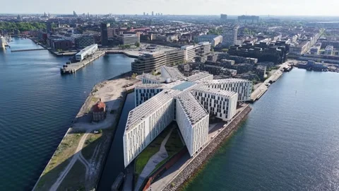 Drone shot of star-shaped UN City building in Copenhagen, Denmark Stock Footage 337157366