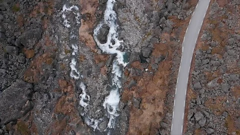 Drone shot of stream/river, top view Stock Footage 92152957