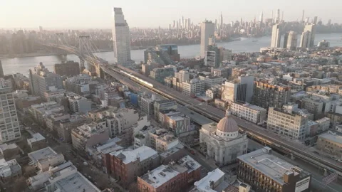 Drone shot of the subway in Brooklyn Video stock 304171480