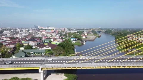 Drone Shot of Sultan Abdul Jalil Alamuddin Syah Bridge and Siak River Video stock 197998544