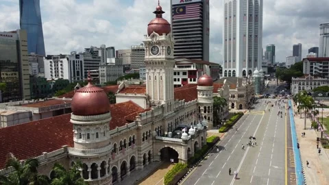 Drone shot of Sultan Abdul Samad iconic landmark, Kuala Lumpur, Malaysia 4K Stock Footage 248684947