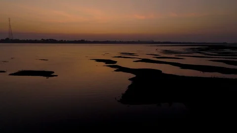 Drone shot sunrise sunset view river and warm tone nurture landscapes 01 Stock Footage 129109152