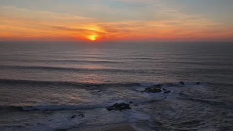 Drone shot of the sunset at the Atlantic ocean. Stock Footage 332594026