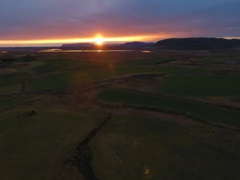 Drone shot sunset on the fields of Iceland Stock-Footage 80410863