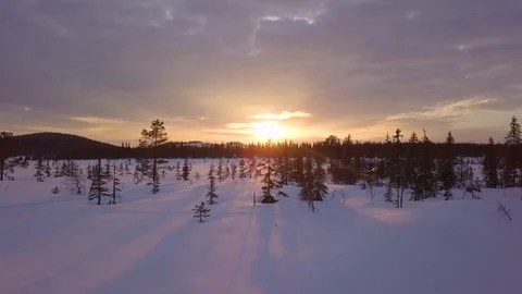 Drone shot of sunset in Hedmark, Norway Stock Footage 128111741