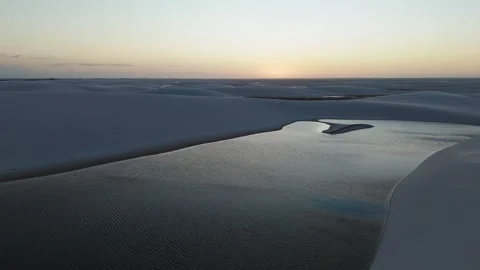 Drone Shot of Sunset Over Lençóis Maranhenses Dunes Stock Footage 321969806