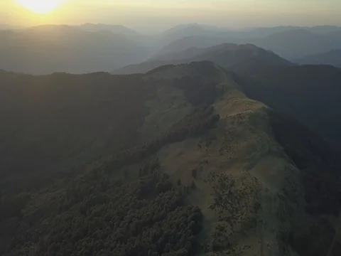 Drone shot: Sunset over mountain ridge at Ukrainian Carpathians Stock Footage 81911286