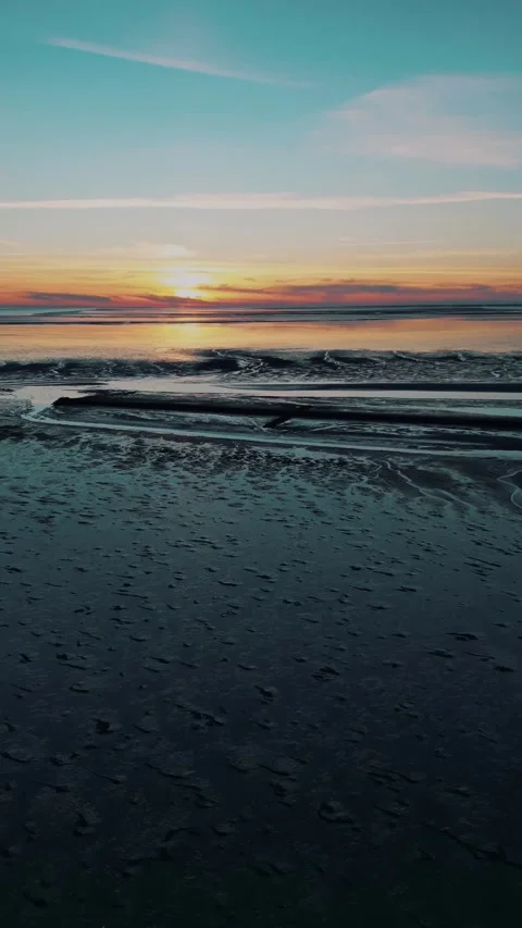Drone shot sunset at seaside vertical Stock Footage 247269994