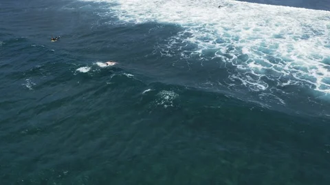 Drone shot surfer catching wave on New Zealand coastline Stock Footage 88348128