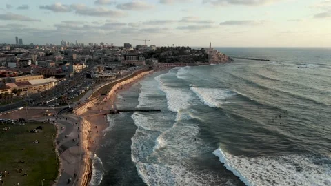 Drone Shot Tel Aviv Jaffa Israel Beach Stock Footage 135675238