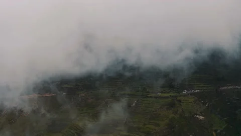 Drone shot through clouds in Canyon del Colca in Peru Stock Footage 197266023