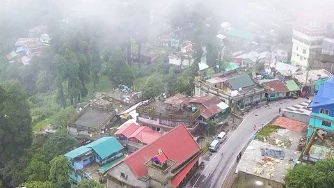 Drone shot through the clouds in Darjeeling, India Stock Footage 122364233