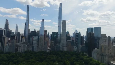 Drone shot tilting toward the Central park tower, summer day in New York, Stock-Footage 284591481