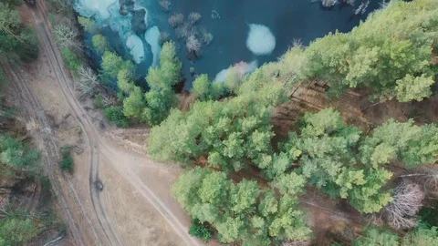 Drone shot top down view on spring lake. 스톡 동영상 127313551