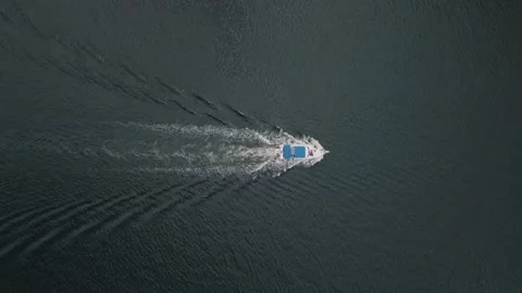 Drone shot from top View, above a Motorboat. Stock Footage 250874472