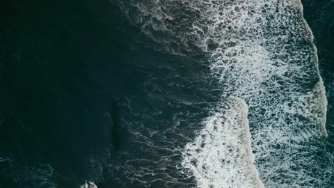 Drone shot Top View Beautiful Texture of Big Power Dark Ocean Waves with White Stock Footage 251685236