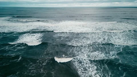 Drone shot Top View Beautiful Texture of Big Power Dark Ocean Waves with White Stock Footage 251685402