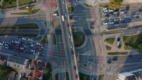 Drone shot Top View from traffic jam at a highway intersection during rush hour Video stock 262566607