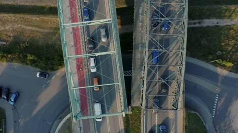 Drone shot Top View of traffic jam of cars at an interchange bridge in the city Stock Footage 262566934