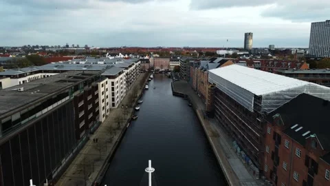 Drone shot towards circle bridge in Copenhaguen - Denmark Stock Footage 220841062