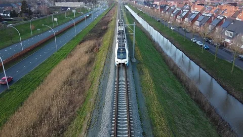 Drone Shot Train in Holland Stock Footage
