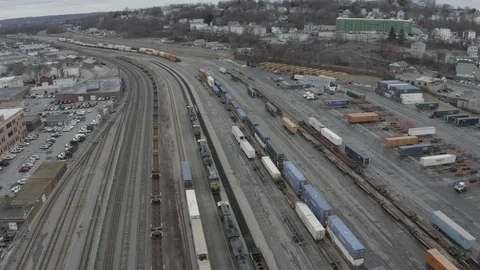 Drone Shot of a Train Yard FLAT FOOTAGE Stock Footage 124554284