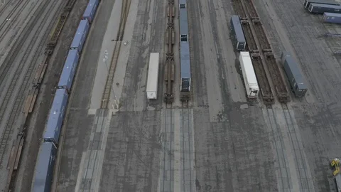Drone Shot of a Train Yard FLAT FOOTAGE Stock Footage 124554479