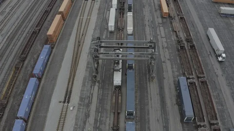 Drone Shot of a Train Yard FLAT FOOTAGE Stock Footage 124555052