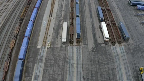 Drone Shot of a Train Yard Stock Footage 124555642