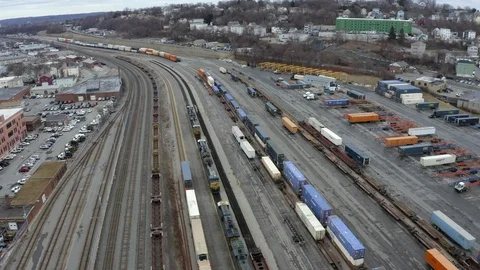 Drone Shot of a Train Yard Stock Footage 124555744