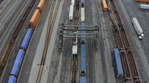 Drone Shot of a Train Yard Stock Footage 124556007