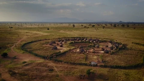 Drone Shot tribe huts african village Karamoja Uganda  Stock Footage 119149121