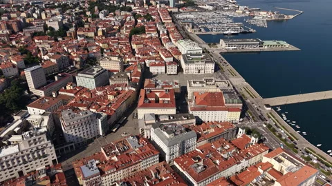 Drone Shot of Trieste Old Town and Unity of Italy Square, City Landmarks by Stock Footage 339694616