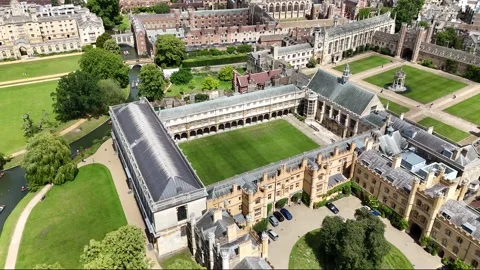 Drone shot of Trinity College, Cambridge city, United Kingdom Stock Footage 337643810