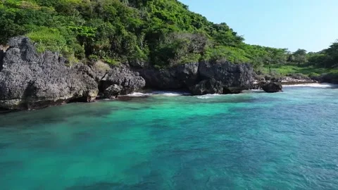 Drone shot of tropical beach Puka Beach Boracay with crystal clear water and Stock-Footage 334050122
