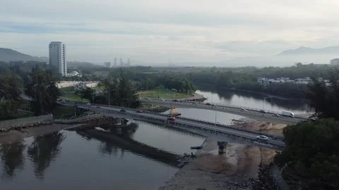 Drone shot for Tun Fuad Stephens Coastal Highway at Kota Kinabalu city Stock Footage 255124991