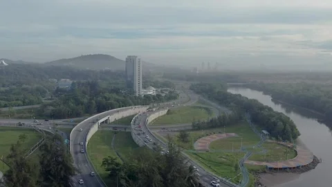 Drone shot for Tun Fuad Stephens Coastal Highway at Kota Kinabalu city Stock Footage 255126366