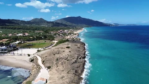 Drone Shot of Turquoise Waters and Coastline in Northern Zakynthos Stock Footage 333385425