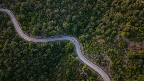 Drone shot of two road bikers through a serpentine road, Catalonia, Spain Stock Footage 333483635